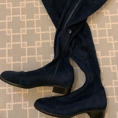 Zara Suede Blue Knee High Boots Size 38 Never Worn! See Photos! Casual Fitted Knee-high Boots With Zipper, Casual Fitted Knee-high Boots With Zipper Closure, Blue Leather Knee-high Boots For Fall, Casual Blue Boots For Workwear, Casual Blue Workwear Boots, Chic Blue Knee-high Boots For Fall, Casual Blue Knee-high Boots, Fitted Blue Knee-high Boots For Fall, Chic Blue Boots For Fall