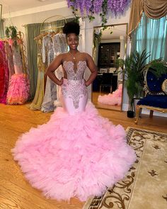 Pink Crystal Mermaid Tiered Prom Dresses Long for Black Women 2025 Diamond Beaded Formal Evening Gowns Customized - AliExpress 320