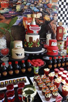 cars themed birthday party with cupcakes and cakes