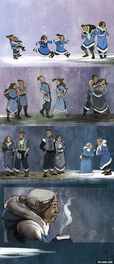 the storyboard shows several different scenes in an animated style, including two men and one woman