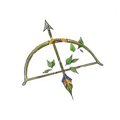 a drawing of an arrow with leaves on it