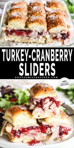 turkey and cranberry sliders on a white plate