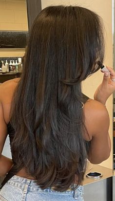 Brunette Haircut Ideas Straight, Dark Hair Layers Medium Face Framing, Long Dark Hair With Layers Straight, Layers For Long Hair Back View, Long Layered Haircuts From The Back, Layer Asian Hair, Mixed Layers Haircut, Black Hair Long Layers Face Framing, Dramatic Long Layers