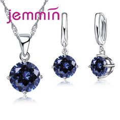 8 Colour AAA Crystal 925 Sterling Silver Pendants Earring Necklace Set Women Girls Party Four-Claw Crystal Pendant Necklace, Silver Jewellery Sets, Fashion Jewelry Sets, Sterling Silver Necklace Pendants, Crystal Necklace Pendant, Silver Pendants, Set Women, Wedding Jewelry Sets, Silver Pendant Necklace