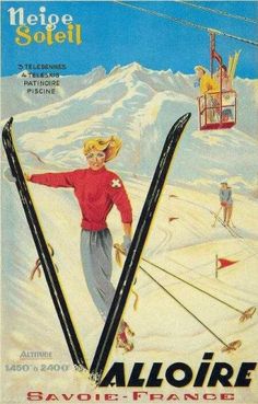 an advertisement for the french ski resort aloire, featuring a man on skis