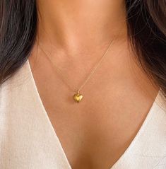 "Valentine's Day Gift, Gift For Her, Heart Pendant, Layering Necklace Gold, Dainty Necklace Our gold puffed heart pendant necklace will add depth to your layered necklace look. Select from two different lengths and pair with our other love-inspired jewelry. DETAILS & SIZE * The listing is for one heart pendant necklace * Chain: 14kt gold filled * Pendant (mm): 12 x 9 * Pendant: 24K gold plated over sterling silver * Every purchase comes in a Tangerine branded gift box. * Handcrafted with care in Gold Everyday Necklace, Everyday Necklace Gold, Heart Gold Necklace, Gold Dainty Necklace, Heart Necklace Gold, Tiny Heart Necklace, Shoulder Tattoos For Women, Gift Valentines Day, Jewelry Details