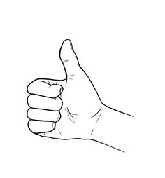 a black and white drawing of a hand giving the thumbs up sign on a white background