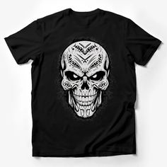 Gothic Skull T-Shirt, Black and White Ink Style, Unisex Graphic Tee, Trendy Urban Streetwear, Dark Aesthetic Fashion Top, Soft Cotton Male T-Shirt Custom graphic T-Shirt.Customize your color Skull Print Crew Neck T-shirt For Streetwear, Black Short Sleeve Grunge T-shirt, Black Punk T-shirt With Skull Print, Black Skull Print Graphic Tee, Punk Black T-shirt With Skull Print, Black Punk T-shirt With Front Print, Black Short Sleeve T-shirt With Skull Print, Band Merch Crew Neck Top With Skull Print, Crew Neck Skull Print Band Merch Top