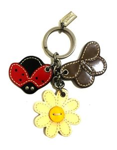 RARE COACH VTG DAISY BROWN BUTTERFLY RED LADYBUG MOTIF KEYCHAIN RING BAG CHARMS Coach Bag With Charms, Keegan Core, Cute Bag Charms, Bag Accessories Keychain, Coach Charms, Ladybug Keychain, Coach Ring, Bag With Charms, Aesthetic Keychain