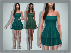 three different poses of a woman in green dresses