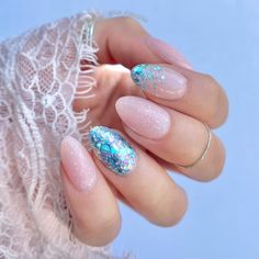 Baby Blue Nails With Glitter, Gender Reveal Nails, Revel Nail Dip Powder, Revel Nail Dip, Revel Nail, Pink Glitter Nails, Nail Dip Powder, Beauty Nails Design, Basic Nails