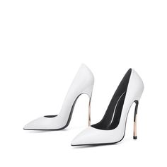 Material: Vegan Leather Color: White Suitable Occasion: Daily Wear Heel Height: 4.72 inches (120 mm) Toe Style: Pointed Toe Heel Style: Stiletto Heel Style: Pumps Closure Type: Slip-on HandcraftedUS sizing. Fits true to size.Please note that measurements may vary by size. White Heels With Metal Feet, Elegant Closed Toe Heels With Metal Feet, Modern Pointed Toe Heels For Wedding, Wedding High Heels With Contrasting Heel Counter, White Luxury Court Shoes For Party, Luxury White Court Shoes For Party, Luxury White Party Court Shoes, Formal White Heels With Metal Feet, White Party Court Shoes With Sculpted Heel