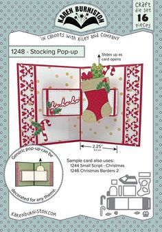 an open card with the instructions to make it look like christmas stockings and stocking boots