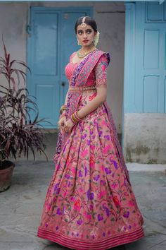 Full Blouse Lehenga, Ghagra From Saree, Paithani Ghagra, Paithani Lehenga Half Saree, Paithani Dress Designs, Paithani Half Saree, Banarasi Half Saree