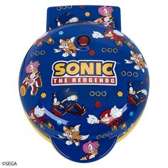 sonic the hedgehog children's toilet seat cover in blue with cartoon characters on it