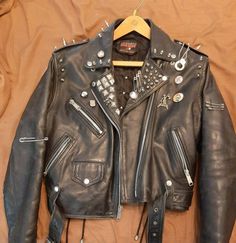 Leather Jacket Outfits Winter, Diy Leather Jacket, Spiked Leather Jacket, Punk Leather Jacket, Jacket Ideas