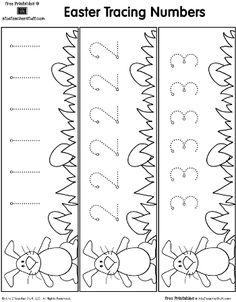 the printable worksheet for easter numbers is shown in three different styles and colors