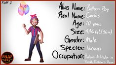 an image of a cartoon character with balloons in his hand and name tag on it