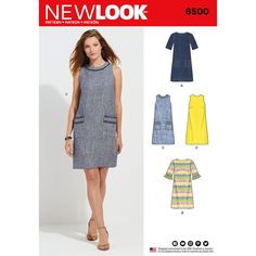 a women's dress and top sewing pattern from new look, with pockets on the front