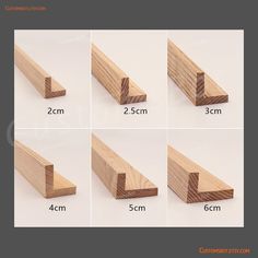 four different types of wood planks are shown with measurements for each piece and the width