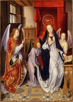 the virgin and child are surrounded by angels