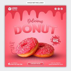 two donuts with pink sprinkles are on the front of this promotional poster