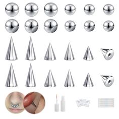 various types of metal cones and pins