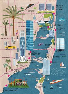 an illustrated map of the city of san diego, california with all its major attractions