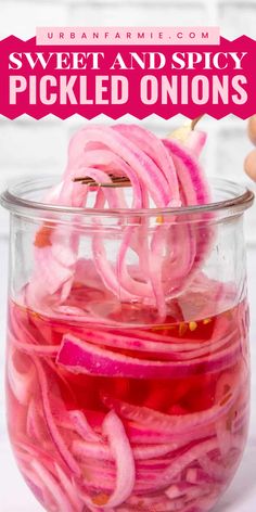 Easy dinner side to make! This Sweet and Spicy Pickled Onions recipe with step-by-step instructions comes together in 15 minutes and keeps in the fridge for 2-3 weeks. Prepare this side dish to impress everyone that goes great on tacos! Easy Pickled Red Onions, Spicy Pickled Onions, Picked Red Onions, Pickle Onions Recipe, Apple Cider Vinegar Water, Red Onion Recipes, Quick Pickled Red Onions, Honey Garlic Pork Chops, Quick Pickled Onions