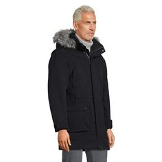 This Lands’ End Men’s Expedition Winter Parka with Removable Faux Fur Hood is anything but your standard winter coat. For one thing it’s lightweight not heavy but still delivers a substantial punch of warmth. Made with a 100% nylon seam-sealed waterproof exterior shell and a 600 power down fill interior it’s guaranteed to keep you dry and warm in the low lower LOWEST temperatures you care to function in this winter (From -3 degrees Fahrenheit in fact). With a removable faux fur trim hood for add Winter Parka, Down Parka, How To Buy Land, Lands End, Fur Trim, Large Black, Winter Coat, Parka, Black