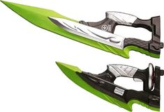 two green blades with black handles on them