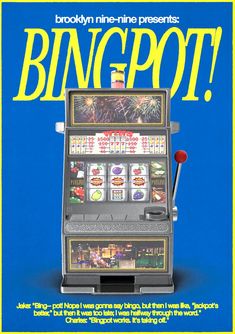 an advertisement for a slot machine with the words bingpot on it's front