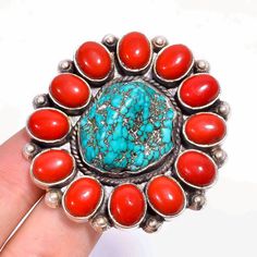 Turquoise Ring, Tibetan Turquoise & Red Coral Silver Plated Ring, Vintage Halo Ring, Bohemian Ring Jewelry, Women's Ring, Wedding Gift Ring Turquoise is very powerful for grounding and protection. Turquoise metaphysical properties will target problems in every part of the body starting with the respiratory system up to the brain, eyes, ears and neck. It will improve its strength against viral infections and it will help absorb nutrients. Please note : As this stone is natural, texture of every s Adjustable Red Turquoise Ring As Gift, Adjustable Southwestern Red Rings, Southwestern Style Red Ring Jewelry, Adjustable Southwestern Style Red Rings, Unique Red Multi-stone Turquoise Ring, Red Bohemian Multi-stone Rings, Bohemian Red Multi-stone Ring, Handmade Southwestern Red Ring, Blue Lace Agate Jewelry