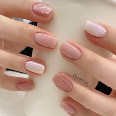 Simple Nude Nail Designs, Pink Nails With Glitter Accent, Simple Gel Nails, Minimal Nails, Casual Nails, Blush Nails, Pretty Gel Nails, Soft Nails