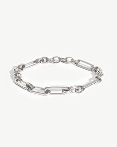 Axiom Chain Bracelet | Silver Plated. An Iconic Everyday Chain. Make an Impact with this Bold Chunky Bracelet with Interlocking Links – Featuring a Unique Invisible Fastening. Make It Personal with Detachable Clip-On Pendants. Metal: Silver Plated on Brass Dimensions: 190 mm Weight: 12. 5 Gproduct Code: He-S-B3-Ns Chain Bracelet Silver, Finger Bracelets, Gold And Silver Bracelets, Chunky Bracelet, Chunky Bracelets, Silver Chain Bracelet, Monogrammed Items, Ring Size Guide, Nature Bracelets