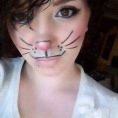 #bunny #makeup Diy Cat Face Makeup Easy, Diy Cat Makeup Halloween Simple, Cat Face Costume Make Up, Halloween Kitty Face Make Up, Leapord Make Up Halloween, Bunny Makeup, Mouse Costume, Bunny Costume, Holloween Costume