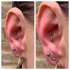 there are two pictures of the same person with ear piercings