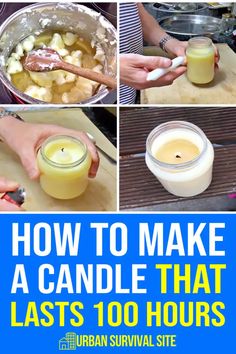 Making a candle that lasts 100 hours is a lot easier than you think. You just need a regular thin candle, a jar, and some Crisco. Making A Candle, Make A Candle, Diy Candles Easy, Candles Diy, Candle Crafts Diy, Emergency Preparedness Kit