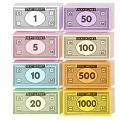 four hundred dollar bills with the number one on each side and two hundred dollars in different colors