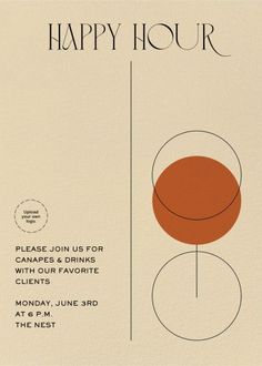 the happy hour flyer is designed to look like it has an orange circle on it