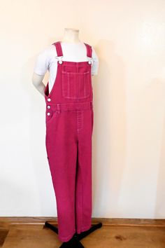 Item# 240824 I have been dying denim regularly - I just started dying other items like these overalls. They have been a big hit! DETAILS: NEW Cotton Bib Overalls "Forever21"Brand  100% Cotton Bib Overall Pants - Mock Fly - Straight Leg dyed Fuchsia Size 13/14 Large Typical US Kids Size: 2/3T Small, 4/4T Medium, 5/6 Large, 6X/7 XL Typical Youth Sizes: 4/6 Small, 7/8 Medium, 10/12 Large, 14/16 XL Measurements: Size 13/14 Large 31" Waistline  34" Hips 26" inseam (length of the legs from crotch to h Overall Pants, Cotton Overalls, Pink Dye, Kids Overalls, Bib Overalls, Pink Kids, How To Dye Fabric, Hot Pink, Forever 21