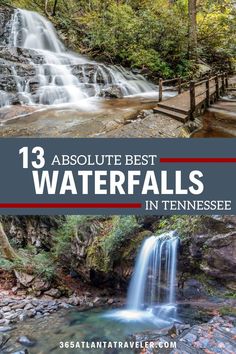 waterfalls in tennessee with text overlay that reads 13 absolute best water falls in tennessee