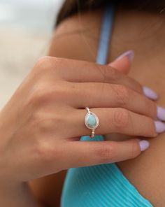 Larimar Crystal, Larimar Ring, Larimar Rings, Water Element, Worry Stones, Anklet Jewelry, Ring Sterling Silver, Dominican Republic, Tulum