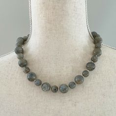 Round Smooth Graduated Gray Labradorite Bead Necklace Sterling Lobster Clasp Hand Knotted Large Beads Are 15 Mm, Smaller Are 11 Mm Beaded Part Is 17.25" Fully Stretched, Extension Chain Is 2" Lobster Clasp Marked "925" Very Good Pre-Owned Condition, Stones Have Natural Imperfections Adjustable Labradorite Necklaces With Round Beads, Labradorite Beaded Round Necklaces, Elegant Beaded Necklaces With Round Labradorite Beads, Elegant Labradorite Beaded Necklaces With Round Beads, Labradorite Round Beads Necklace, Large Beads, Labradorite Beads, Bead Necklace, Womens Jewelry Necklace