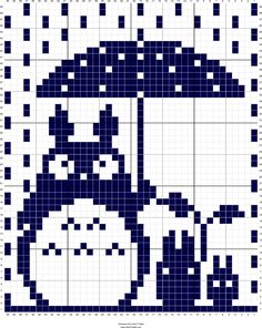 a blue and white cross stitch pattern with an umbrella