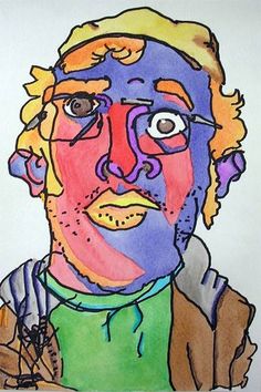 a drawing of a man with glasses on his face