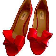 Authentic Designer Valentino Shoes Bright Red Patent Tow Pump Only Worn Once Indoors. Excellent Condition. Like New. Shoes Sold Only. Bottoms Habe Been Repainted. No Damage To Shoes. Valentino Shoes, Bright Red, New Shoes, Shoes Women Heels, Shoes Heels, Like New, Pumps, Women Shoes, Heels