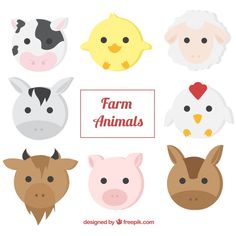 farm animals with different facial expressions on their faces and the words farm animals above them