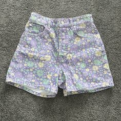 Zara Floral Shorts. Size 4. Never Worn. Zara Purple Bottoms For Spring, Spring Purple Zara Bottoms, Yellow Bottoms With Floral Print For Spring, Yellow Floral Print Bottoms For Spring, Retro Purple Spring Bottoms, Zara Purple Bottoms For Summer, Cute Yellow Summer Shorts, Trendy Multicolor Floral Print Shorts, Zara Green Floral Print Bottoms