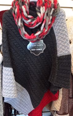 The poncho from Coco + Carmen is hot this fall!  Paired with this wide-knit scarf, you'll never be left out in the cold! Left Out, Knit Scarf, Winter Scarf, Knitting